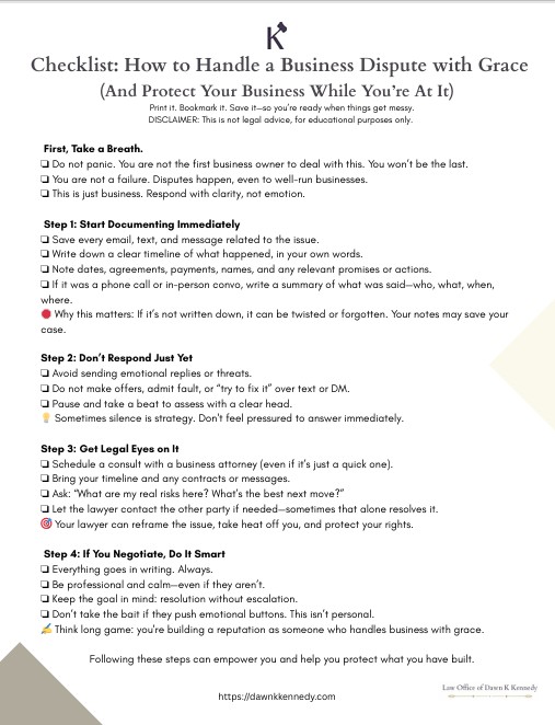 Business Disputes with Grace Checklist